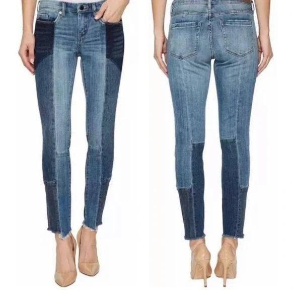 Blank NYC Denim - Blank NYC Patchwork Raw Hem Skinny Crop Jeans